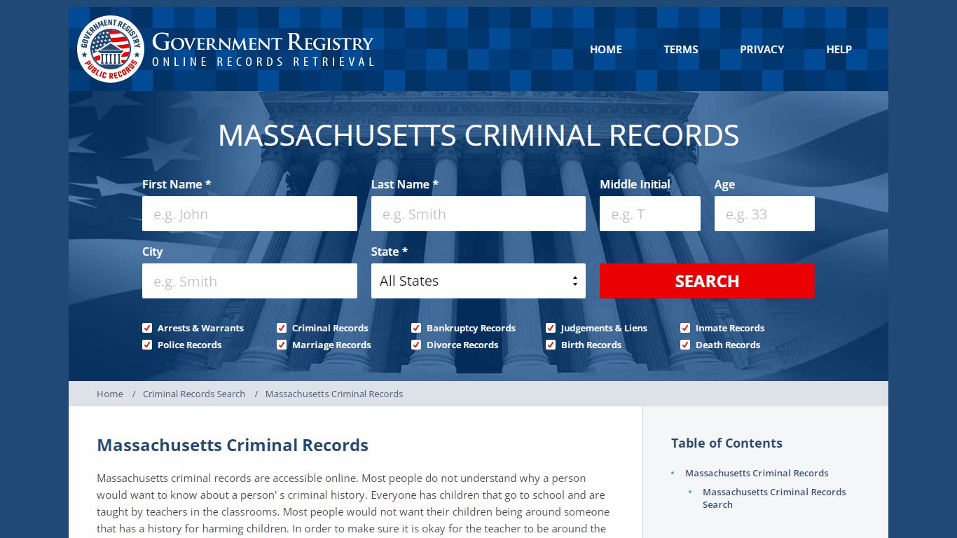 Massachusetts Criminal Records | GovernmentRegistry.org
